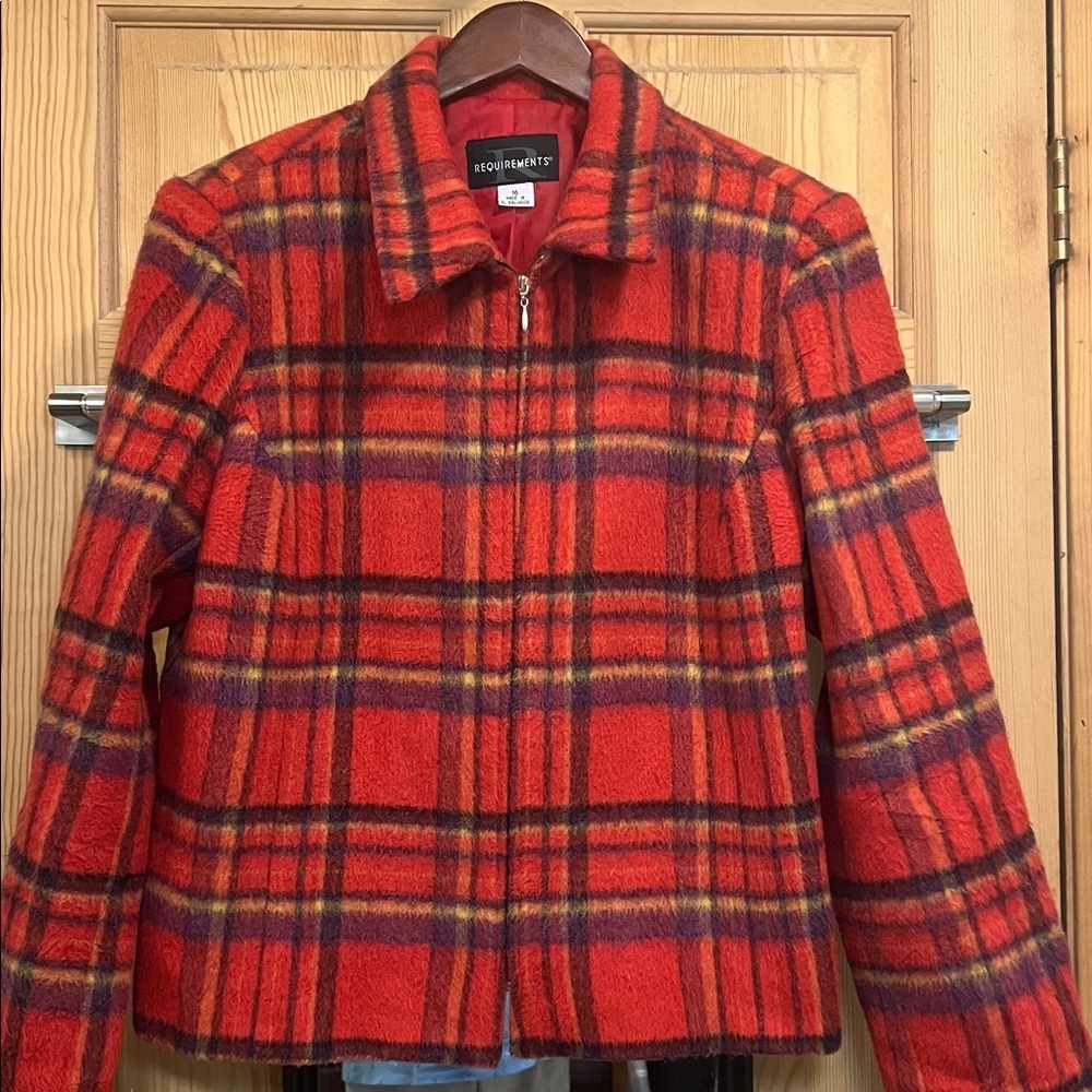 Requirements Red Plaid Shag Retro Jacket Sz 16